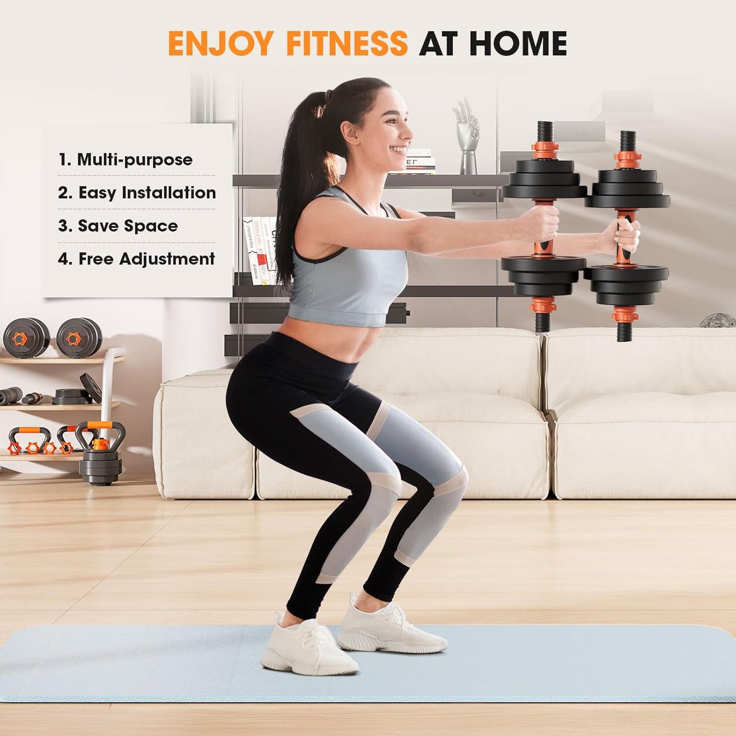 Adjustable Dumbbell Set 20LBS/50LBS/70LBS/90LBS Free Weights Dumbbells,4 In1 Weight Set,Dumbbell, Barbell, Kettlebell, Push-Up, Home Gym Fitness Workout Equipment for Men Women