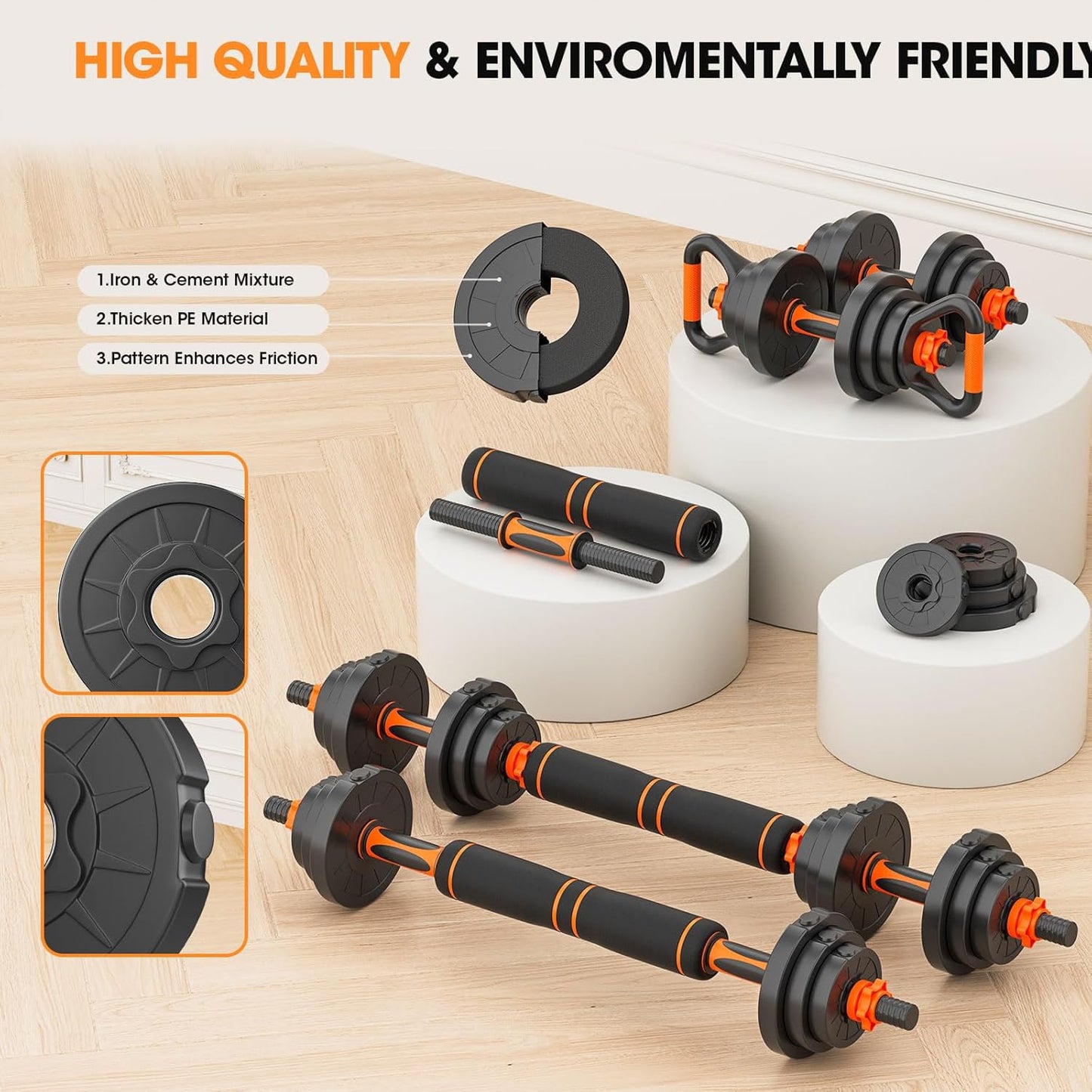 Adjustable Dumbbell Set 20LBS/50LBS/70LBS/90LBS Free Weights Dumbbells,4 In1 Weight Set,Dumbbell, Barbell, Kettlebell, Push-Up, Home Gym Fitness Workout Equipment for Men Women